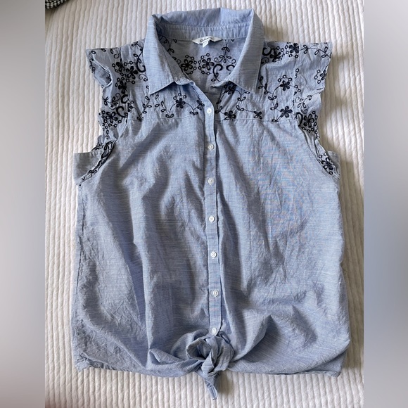 Embroidered button-up sleeveless blouse - Picture 1 of 4